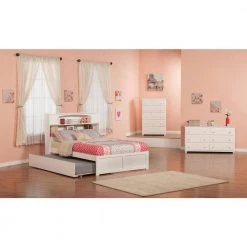Newport White Full Platform Bed with Flat Panel Foot Board and Twin Size Urban Trundle Bed by AFI -Outlet AFI Store white afi platform beds ar8532012 a0 1000