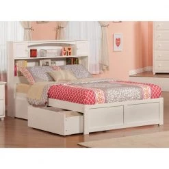 Newport White Full Platform Bed with Flat Panel Foot Board and 2-Urban Bed Drawers by AFI -Outlet AFI Store white afi platform beds ar8532112 31 1000
