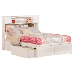 Newport White Full Platform Bed with Flat Panel Foot Board and 2-Urban Bed Drawers by AFI