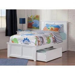 Madison White Twin XL Platform Bed with Matching Foot Board with 2-Urban Bed Drawers by AFI