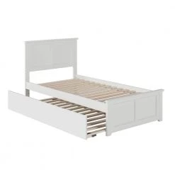 Madison Twin Platform Bed with Matching Foot Board with Twin-Size Urban Trundle Bed in White by AFI