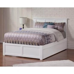 Madison White Queen Bed with Footboard and Twin Extra Long Trundle by AFI