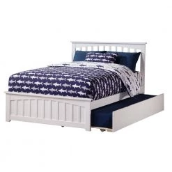 Mission White Full Platform Bed with Matching Foot Board with Twin Size Urban Trundle Bed by AFI